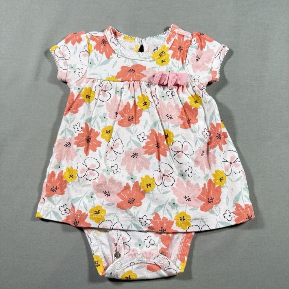 Child of Mine Carter's 0-3m Baby Girl Floral Bodysuit Dress Bow Snap